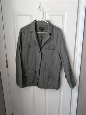 Talbots Sage Green Embroidered-Back Shirt Jacket
